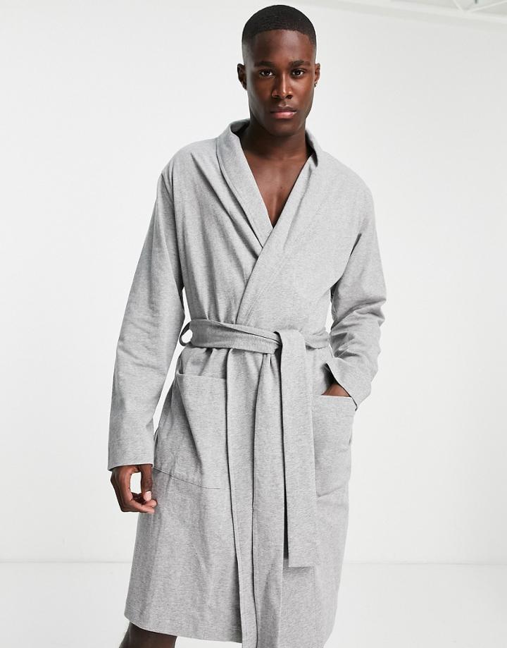 Asos Design Jersey Dressing Gown In Gray Heather-grey