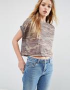 Asos Cropped T-shirt In Camo Print - Multi