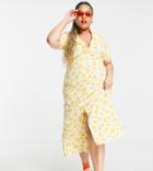 Asos Design Curve Ultimate Midi Tea Dress In Yellow Floral Print-multi