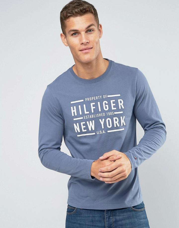 Tommy Hilfiger Long Sleeve Top With New York Print In Blue - Blue