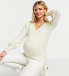 Pieces Maternity Wrap Cardigan With Tie Side In Cream-white