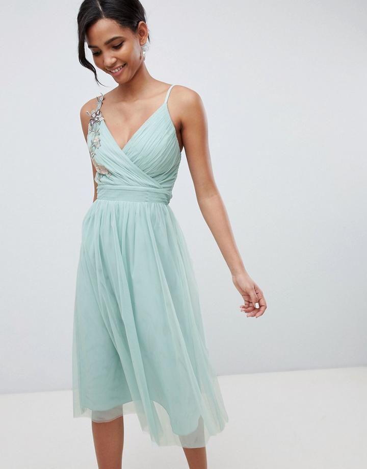 Little Mistress Floral Applique Midi Dress - Green