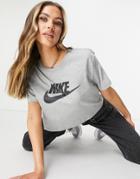 Nike Swoosh Cropped T-shirt In Gray