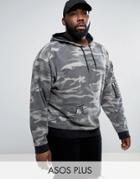 Asos Plus Oversized Hoodie In Washed Camo - Green