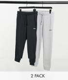 Jack & Jones Core 2-pack Sweatpants With Script Logo In Gray & Black-grey