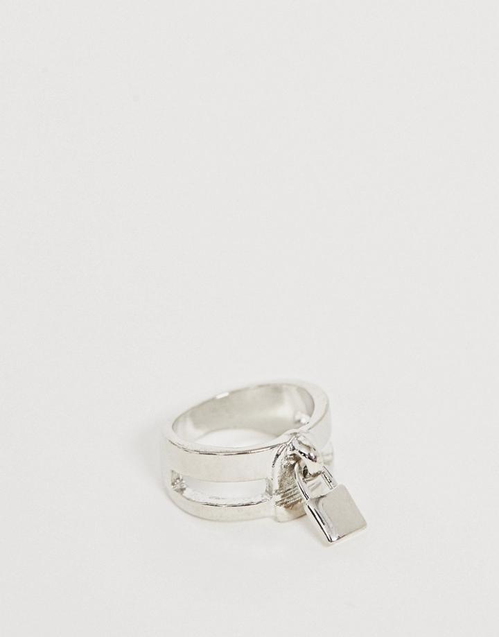 Asos Design Ring With Padlock In Silver Tone - Silver