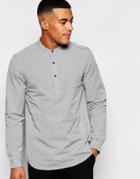 Asos Gray Shirt With Neps And Grandad Collar In Regular Fit - Gray