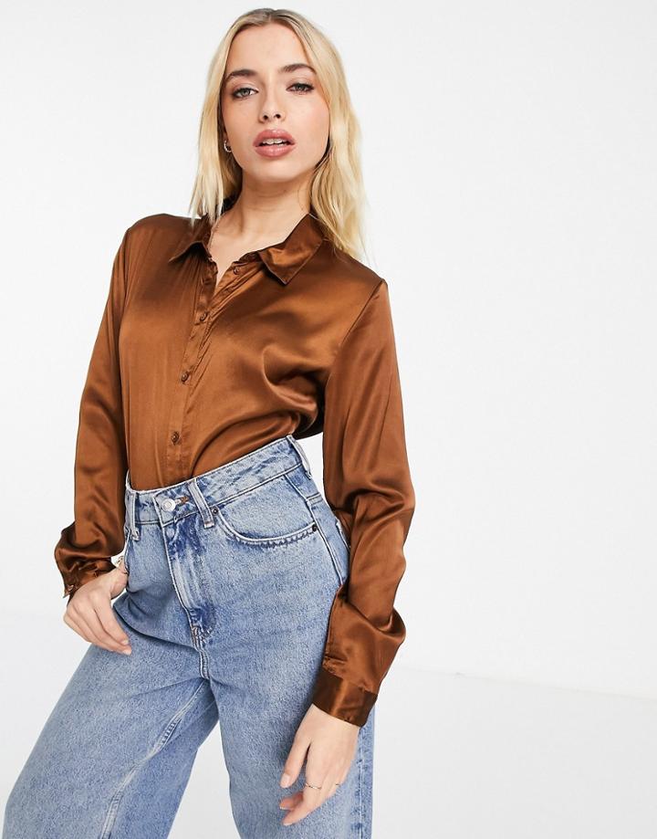Jdy Satin Shirt In Brown