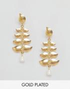 Ottoman Hands Leaf Drop Earrings - Gold