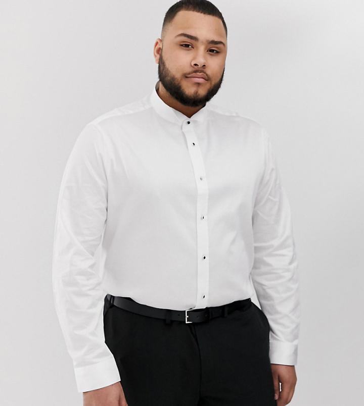 Asos Design Plus Regular Fit White Shirt With Wing Collar & Stud Buttons