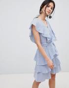 Y.a.s Frill Detail Tiered Dress - Blue