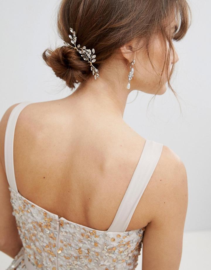 Stone & Rose Crystal Navette Hair Pins - Gold