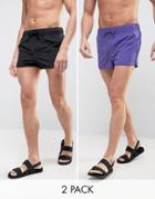 Asos Swim Shorts 2 Pack In Purple And Black In Super Short Length - Multi