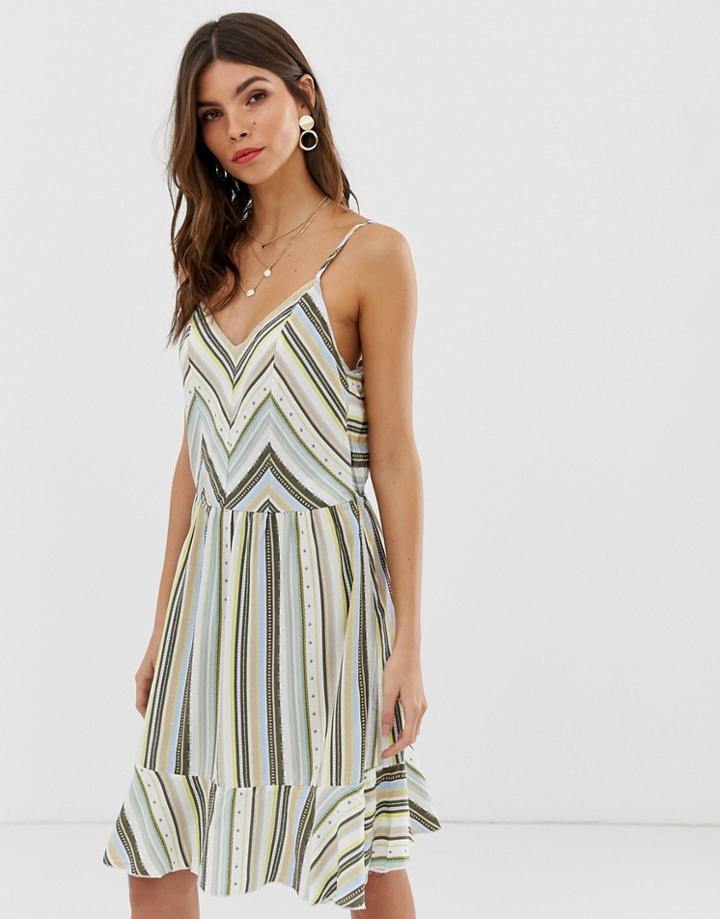 Vila Printed Stripe Open Back Dress-multi
