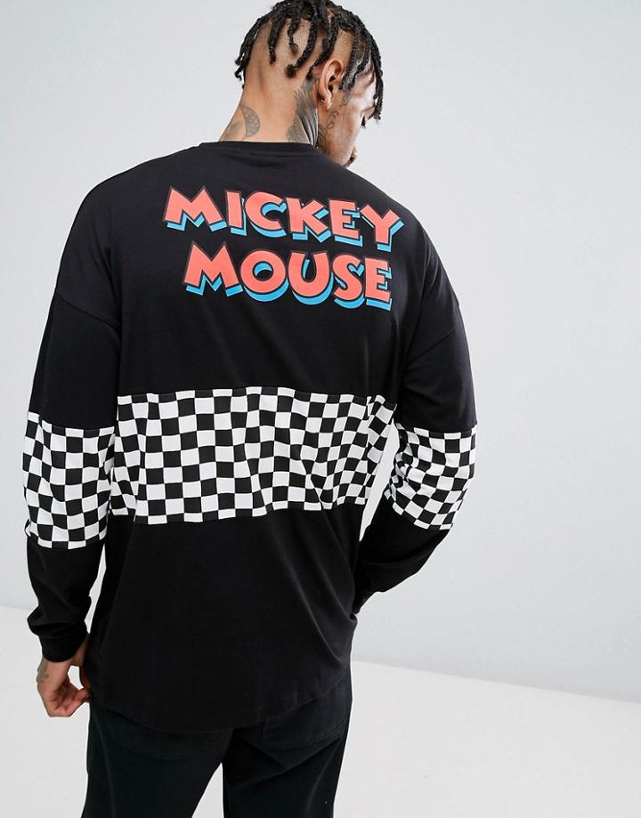 Asos Mickey Oversized T-shirt With Checkerboard Panel - Black