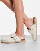 Topshop Locket Faux Shearling Flat Clog Footbed In Off White