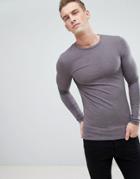 Asos Design Muscle Fit Long Sleeve T-shirt With Crew Neck In Brown - Brown