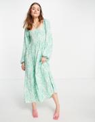 Envii Maxi Milkmaid Dress In Green Zebra