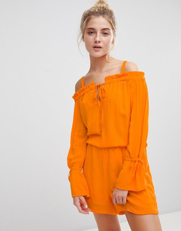 Noisy May Cold Shoulder Romper - Orange