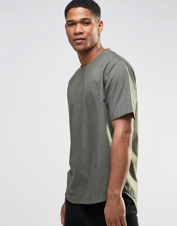 Asos Perforated Woven Tee In Khaki - Khaki