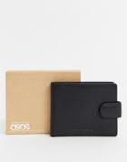 Asos Design Leather Wallet With Contrast Tan Internal-black