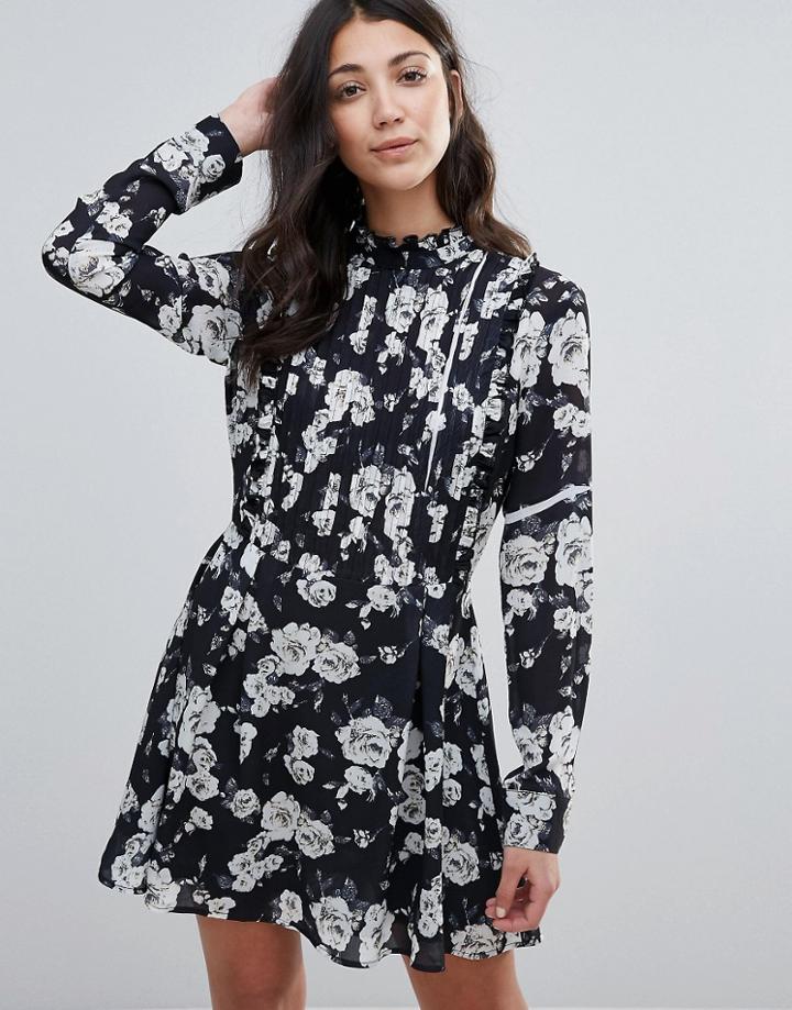 Unique 21 High Neck Pleat Detail Skater Dress - Black