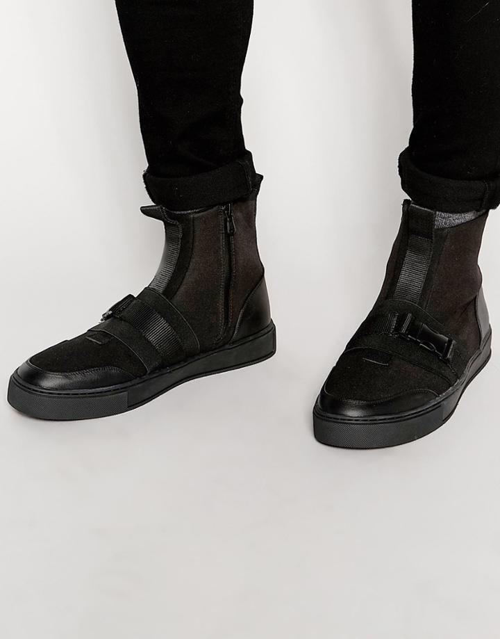 Dark Future Sneakers In Black Neoprene With Seatbelt Buckle Strap - Black