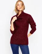 Asos Premium Rib Stitch Sweater In Mohair With Funnel Neck - Berry