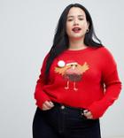 Brave Soul Plus Christmas Sweater With Sequin Robin Applique - Red