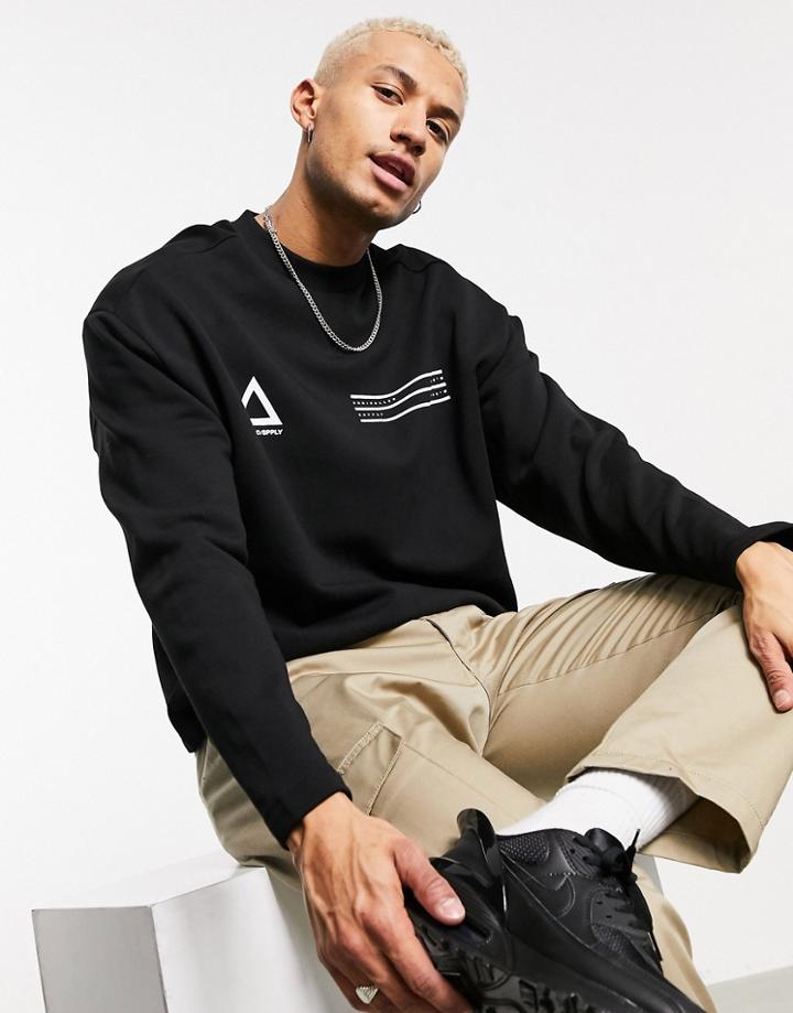 Asos Unrvlld Spply Oversized Sweatshirt In Black With Chest Logos