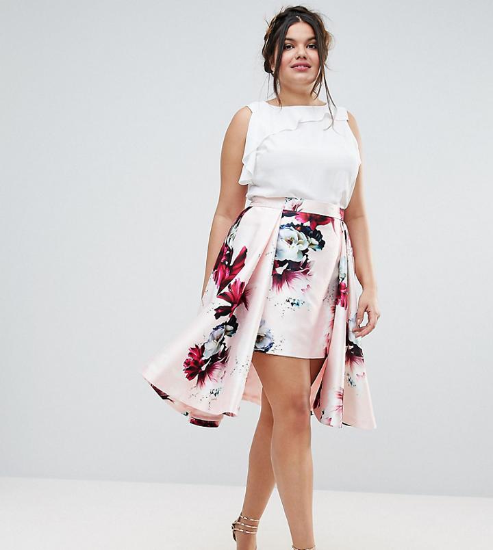 Coast Plus Toulouse Floral Printed Overlay Hem Midi Skirt - Pink