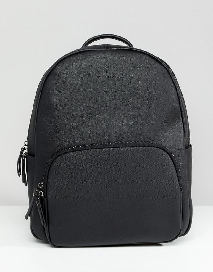 Smih And Canova Saffiano Leather Backpack In Black - Black