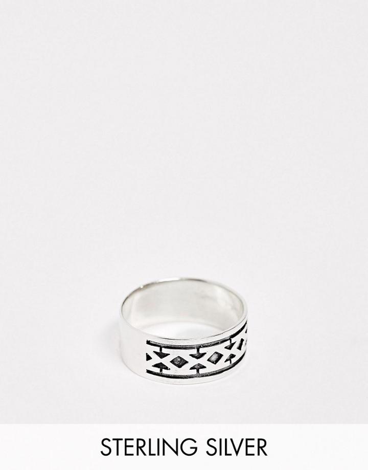 Designb Patterned Band Ring In Sterling Silver