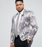 Asos Plus Wedding Super Skinny Blazer With Gray Floral Print - Gray