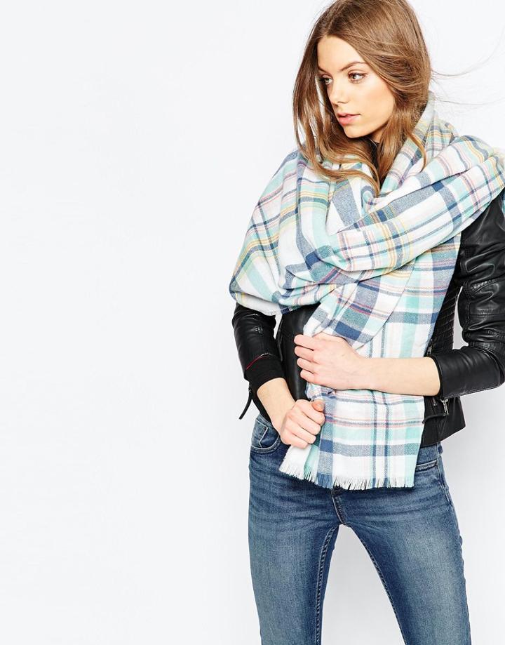 Asos White Based Lightweight Check Scarf - White