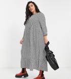 Glamorous Curve Midaxi Smock Dress With Pleated Hem In Bubble Daisy Print-white