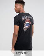 Asos Tall Rolling Stones Longline Band T-shirt With Roll Sleeves - Black