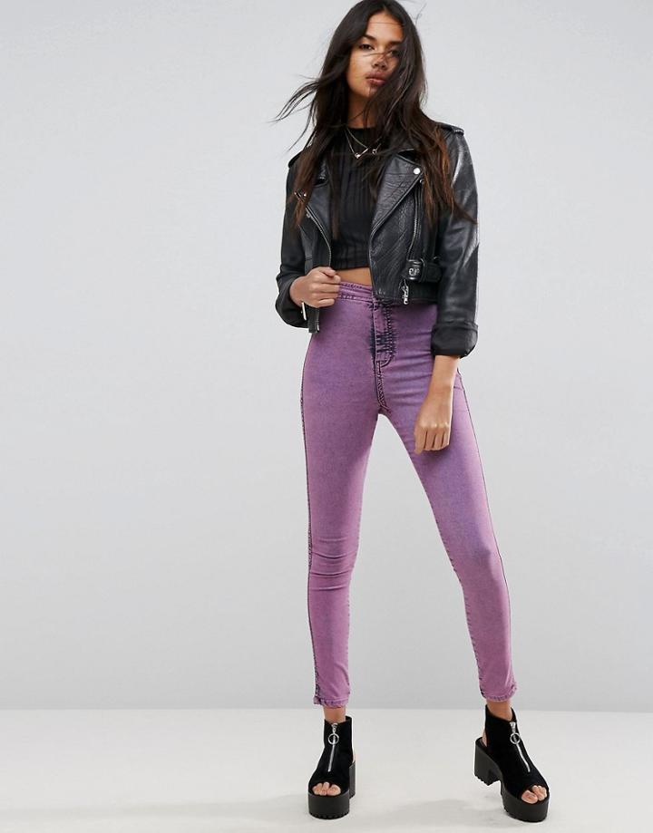 Asos Rivington High Waist Denim Jeggings In Pink Acid Wash - Pink