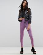 Asos Rivington High Waist Denim Jeggings In Pink Acid Wash - Pink