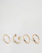 Asos Pack Of 4 Bird & Etched Stack Ring Pack - Gold