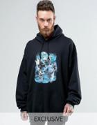 Reclaimed Vintage Super Oversized Hoodie With Wolf Print - Black