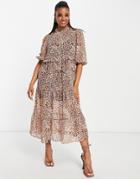 Miss Selfridge Tiered Chiffon Maxi Dress In Mixed Floral Print-brown