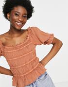 Influence Ruched Blouse In Rust-orange