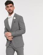 Asos Design Wedding Skinny Suit Jacket In Black And White Micro Texture