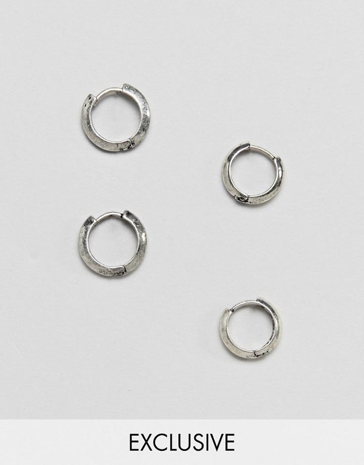 Reclaimed Vintage Inspired Hoops Earrings Pack In Burnished Silver 16mm And 14mm - Silver