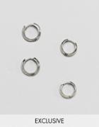 Reclaimed Vintage Inspired Hoops Earrings Pack In Burnished Silver 16mm And 14mm - Silver