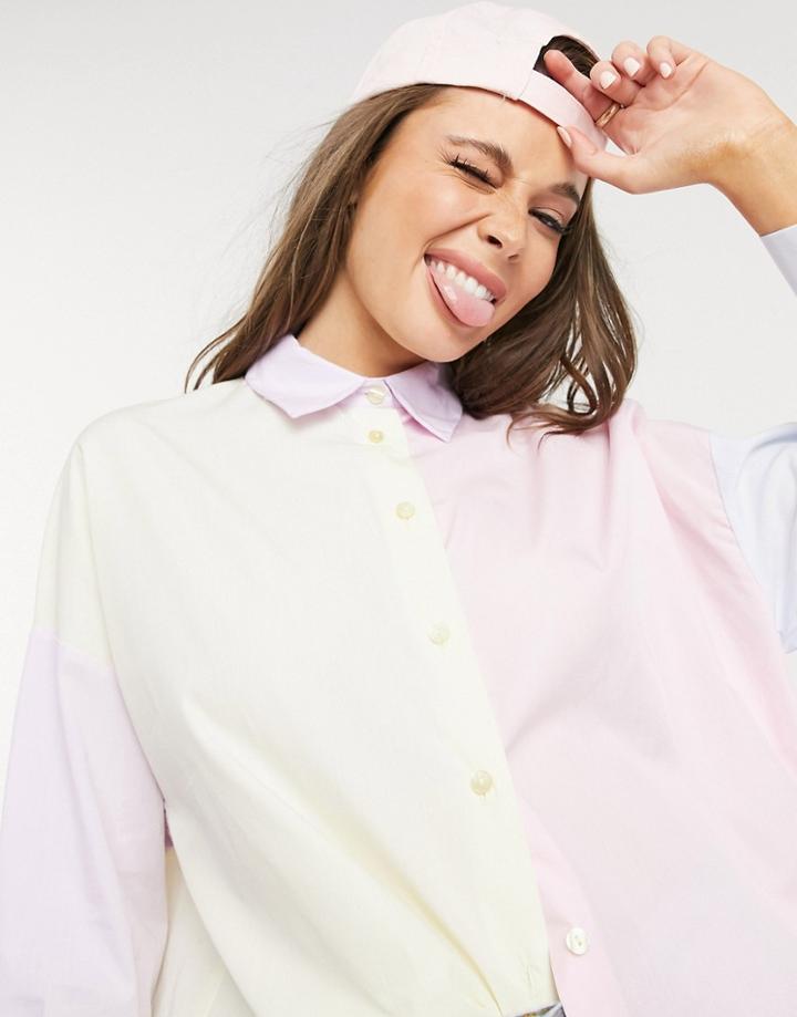 Bershka Color-block Oversized Shirt In Multi