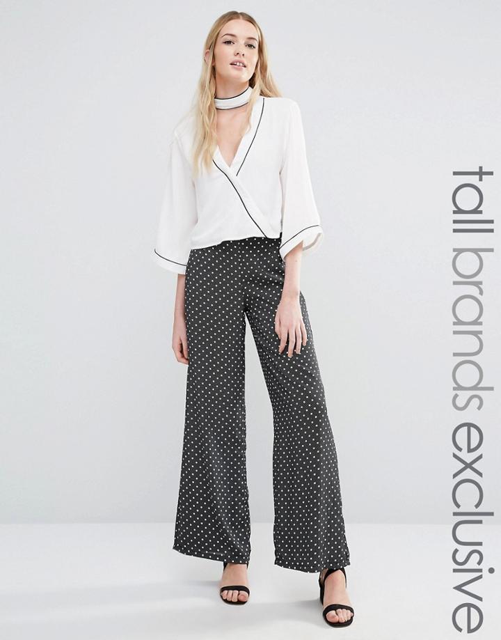 Fashion Union Tall Wide Leg Pant In Polka Print - Multi
