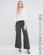 Fashion Union Tall Wide Leg Pant In Polka Print - Multi