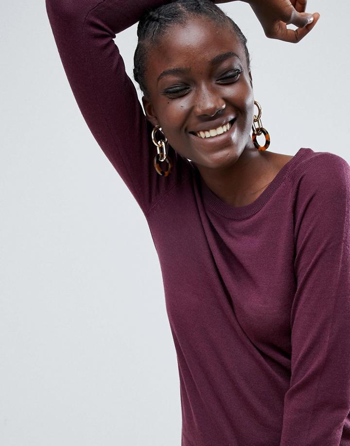 Selected Costa Wool Blend Round Neck Sweater - Purple